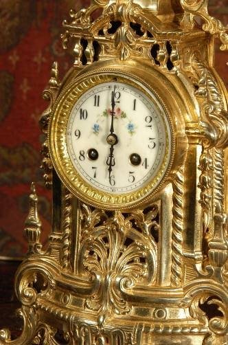 fig 4. **** SOLD **** Small Antique French Gilt Brass Clock Set